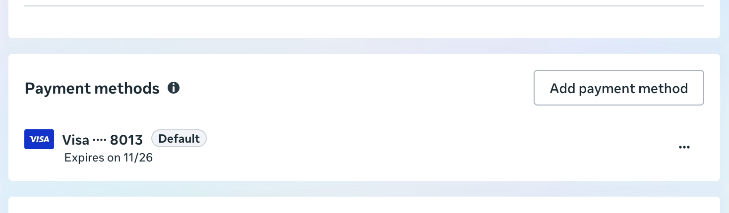 Add Payment Method on Meta